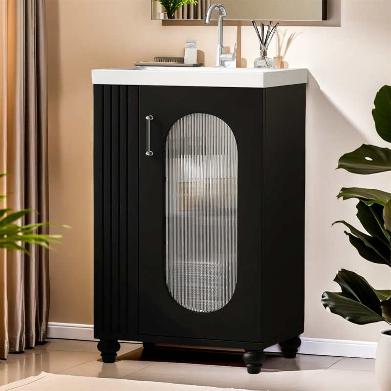 Meuble-lavabo moderne et élégant avec tablette à deux niveaux, tablette réglable et lavabo pratique en céramique, noir