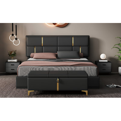 2-Pieces Bedroom Sets,Queen Size Upholstered Platform Bed With Hydraulic Storage System,Storage Ottoman With Metal Legs,Black(Old SKU:N733S207778B) by Ebern Designs