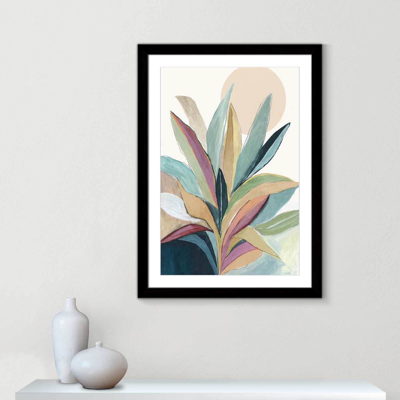 Sherbrooke Sunny Bright Leaves I Framed On Paper by Asia Jensen Print, Black Cube Frame Matted, 37" H x 27" W x 1.25" D  