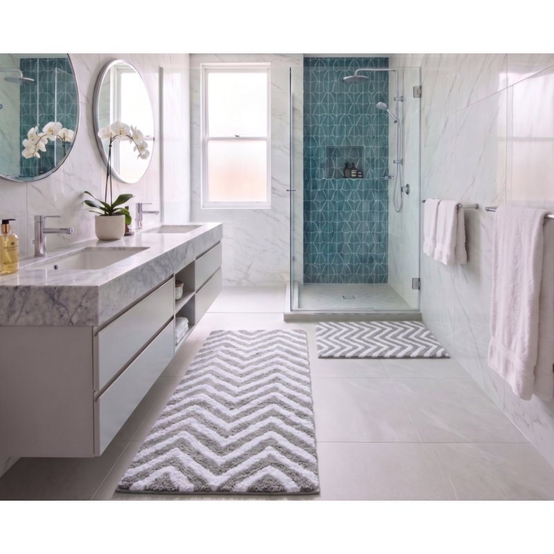 Ensemble de tapis et de tapis pour salle de bain en microfibre 2 pièces - doux, absorbant et antidérapant, Grey