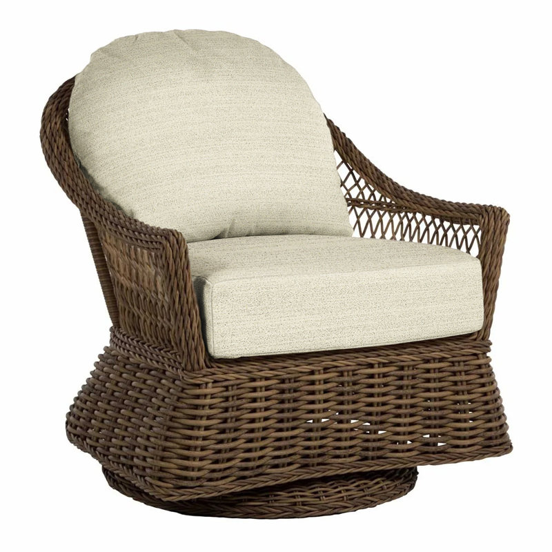 Soho Swivel Glider Chair with Cushions, Rollo Chambray InsideOut® Linen, Raffia, No Welt