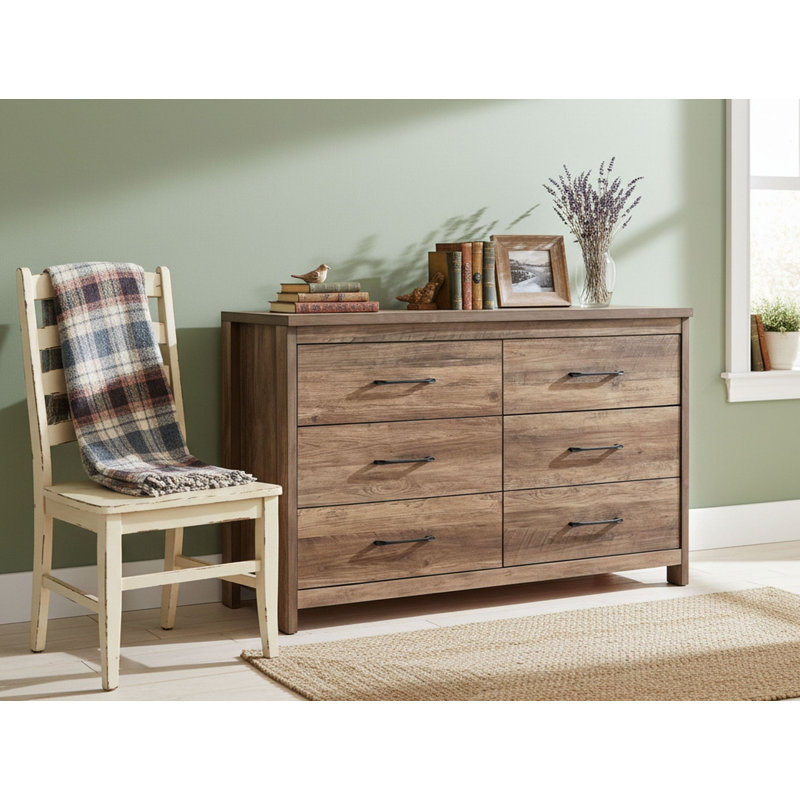 Commode basse 6 tiroirs Selena Slide Logic, Brun