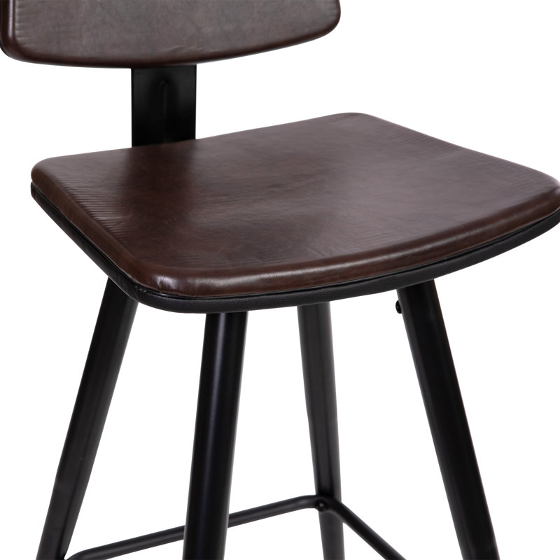 Azurie LeatherSoft Barstools with Iron Frame and Gold Tipped Legs, Brown