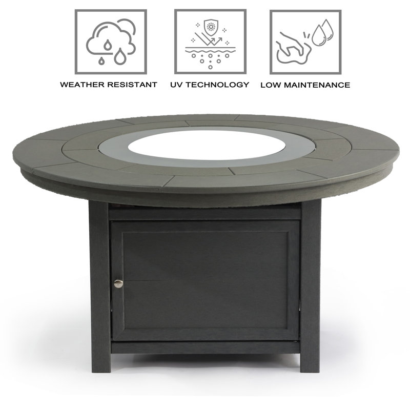 25"(H)x 48" (W) Round HDPE Fire Pit- Top and Base Frame Only, Gray, Gray