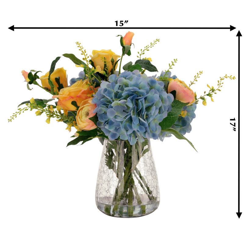 Rose Hydrangea Crackle Vase - 17 Inches