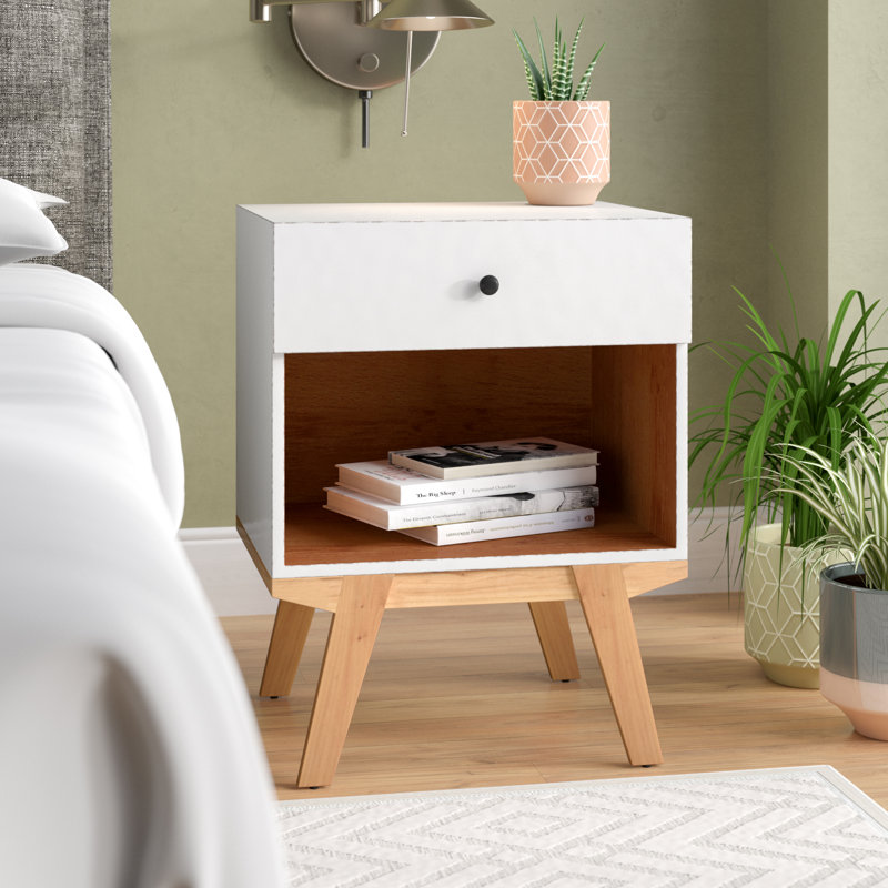 50.8cm W Solid Wood Bedside Table, White