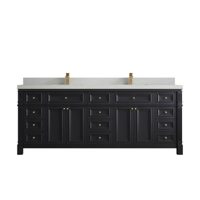 Jenniferlynn 84 In. W X 22 In. D Double Sink Bathroom Vanity In Black With Cove Edge Empira White Quartz