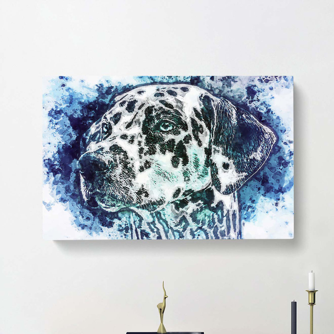 Dalmatian Dog in the Blue in Abstract - Wrapped Canvas