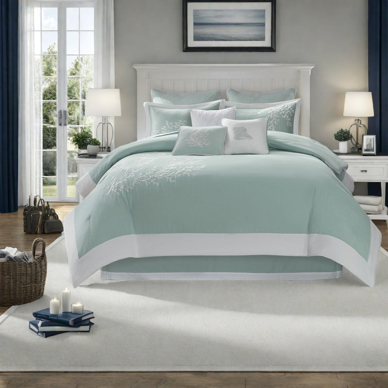 Ensembles de literie surdimensionnés en coton, jacquard turquoise, style bord de mer