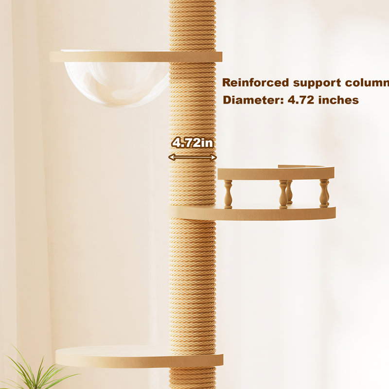 Arbre à chat à hauteur réglable, poteau à griffer, grande aire de jeu moderne en bois pour tour féline 98 - 110 pouces de détente