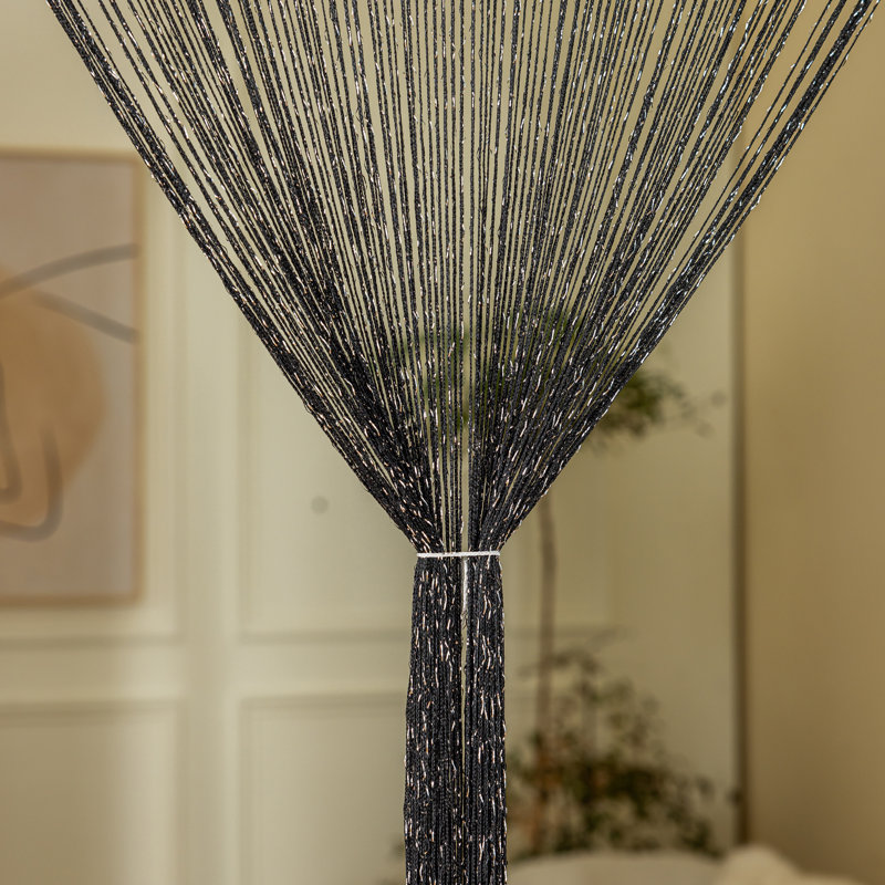 3pc 39 X 78 Inch Door String Curtain Wall Panel Fringe Window Decorative String Curtain, Black