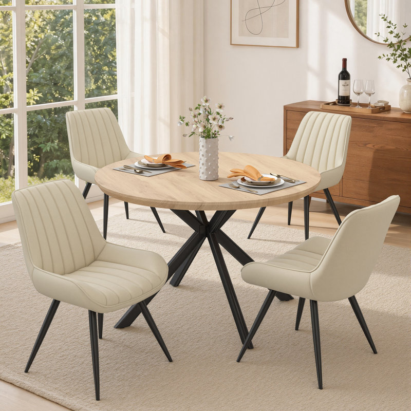 Ensemble de table de salle à manger 47,2 po avec 4 chaises rembourrées, Beige, Natural