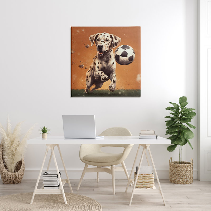 Dog Playing Soccer Canvas Wall Art by Lazar Studio, H 36 po x l 36 po