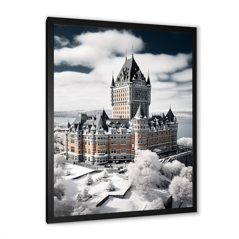 Québec, beau paysage urbain - tons de gris, impressions sur toile, H 32 po x l 16 po x P 1 po, Cadre photo noir