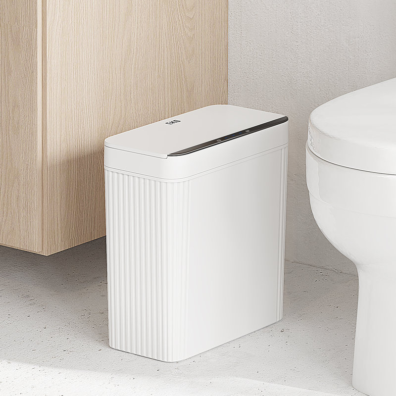 Poubelle à capteur de mouvement EKO Brio, 10L en blanc, compacte, poubelle résistante aux empreintes digitales pour une élimination sans effort des déchets