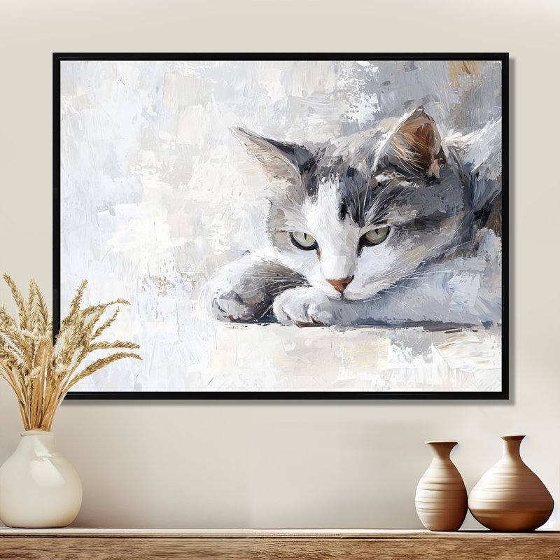 Cats Gaze - Cat Wall Décor, Black, 12" H x 20" W, Floater Framed Print without Mat