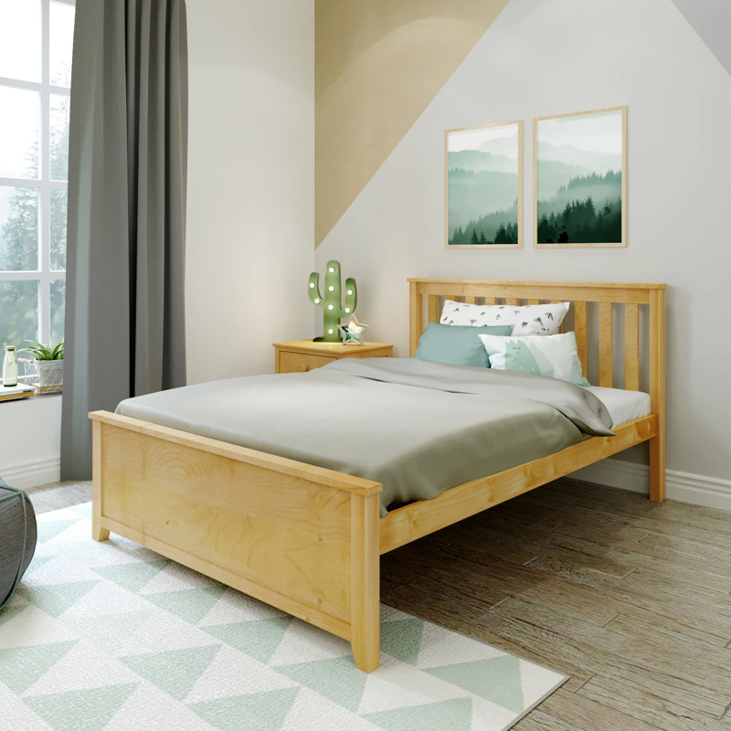 Solid Wood Platform Bed with Slat Headboard , Full, Blue