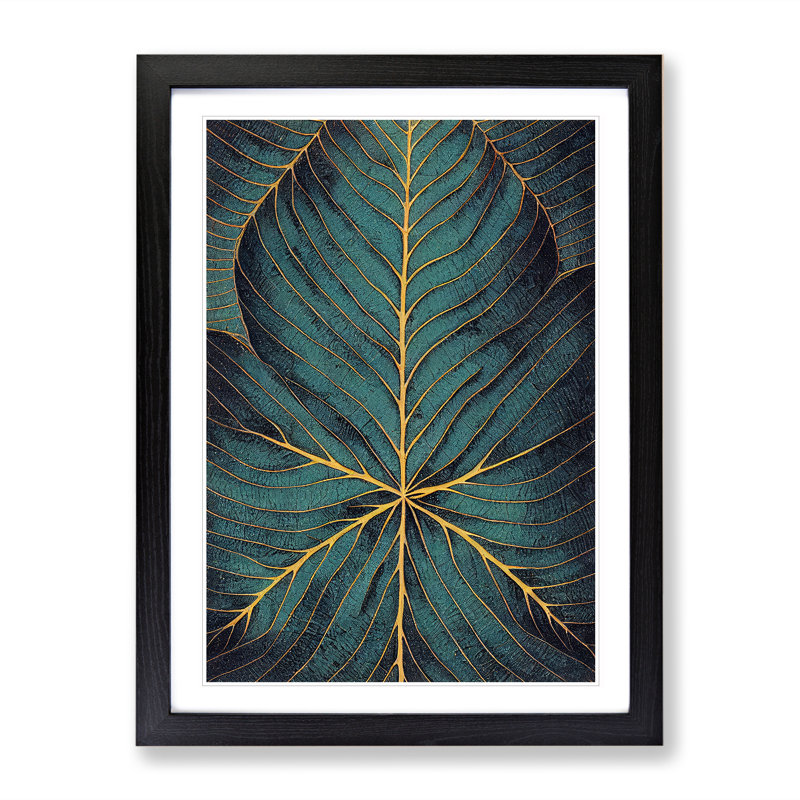Mystical Leaf - Single Picture Frame Print, Black, 64cm H x 46cm W