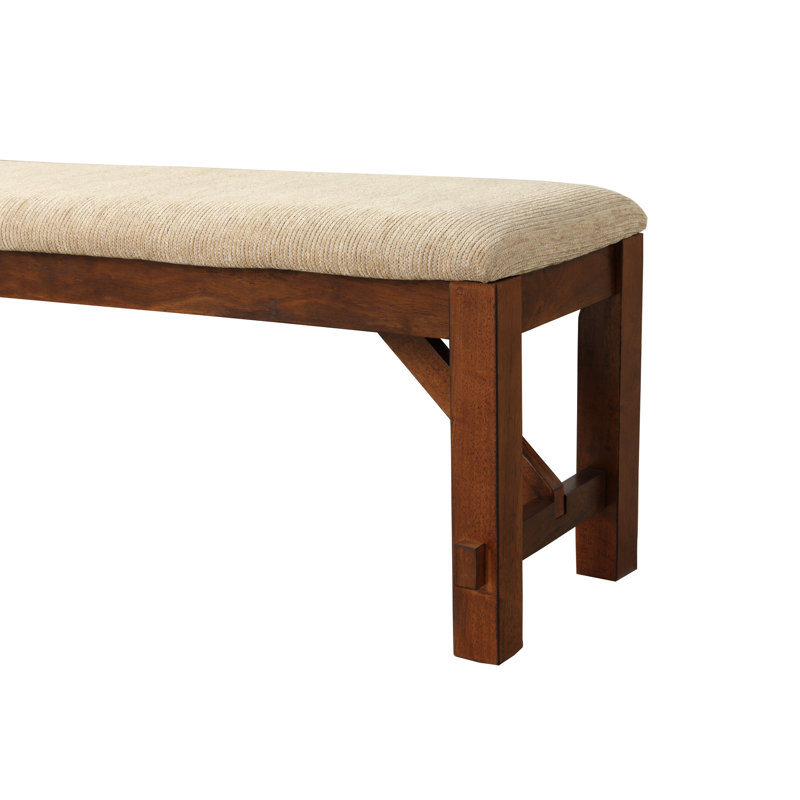 Banc de salle à manger en bois massif avec siège rembourré brun clair, finition noisette foncée, épais et pieds, L 60 po x l 16 po H 20,25 po et en bois, brun clair à 100%, l 16 po x l 20,25 po