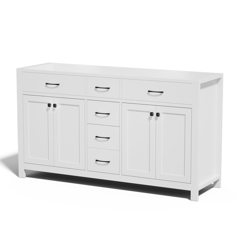 Base de meuble-lavabo double 60 po seulement, lavabo non inclus, Blanc