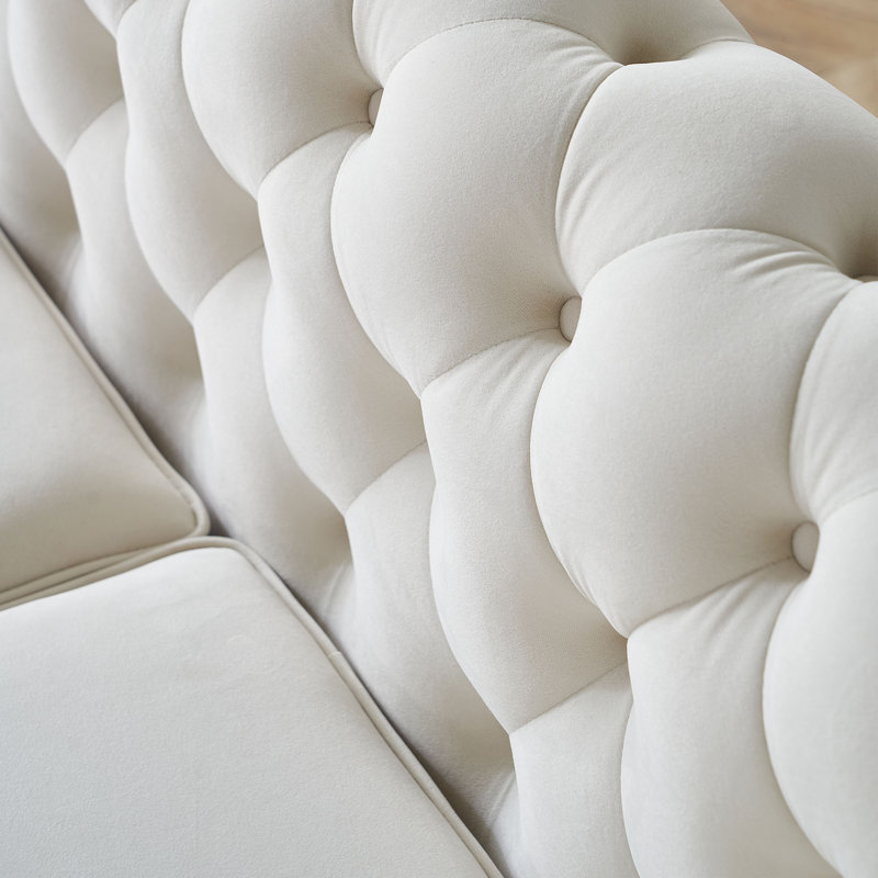 Gevon Velvet Roll Arm Sofa, Chesterfield Sofa for Living Room Upholstered with Smooth,Breathable Fabric, Beige