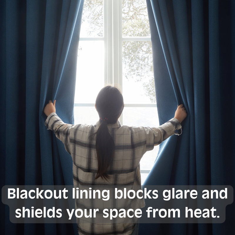 Linen Blackout Eyelet Curtains - Thermal Insulated Room Darkening Window Panels, Blue, 117cm Width x 137 cm Drop