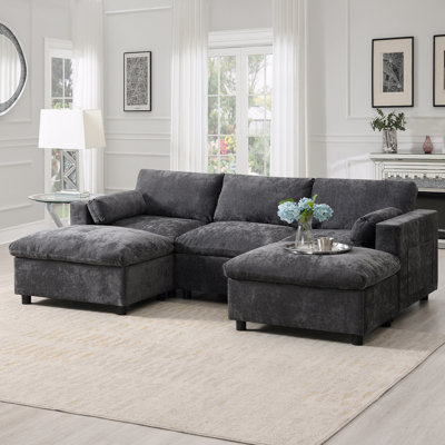 86.5'' Chenille Modular Sectional Sofa With Storage Pockets