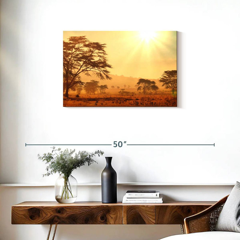 Ravi, savane africaine, lever de soleil, H 20 po x l 30 po
