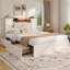 Base de lit grand de style ferme avec tête de lit et armoires de rangement, cadre de lit plateforme en bois avec 4 tiroirs, aucun sommier nécessaire, brun-104576603-104576602