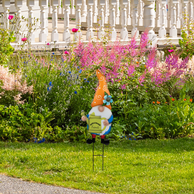 22" Orange and Blue Gnome Spring Garden Stake