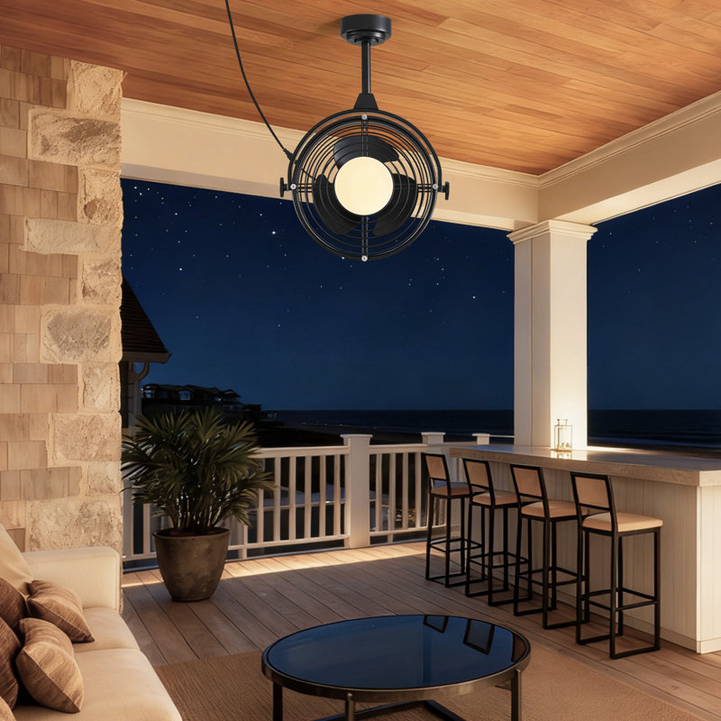 19.7" Outdoor Waterproof Caged Ceiling Fan with Light Kit and Remote Control