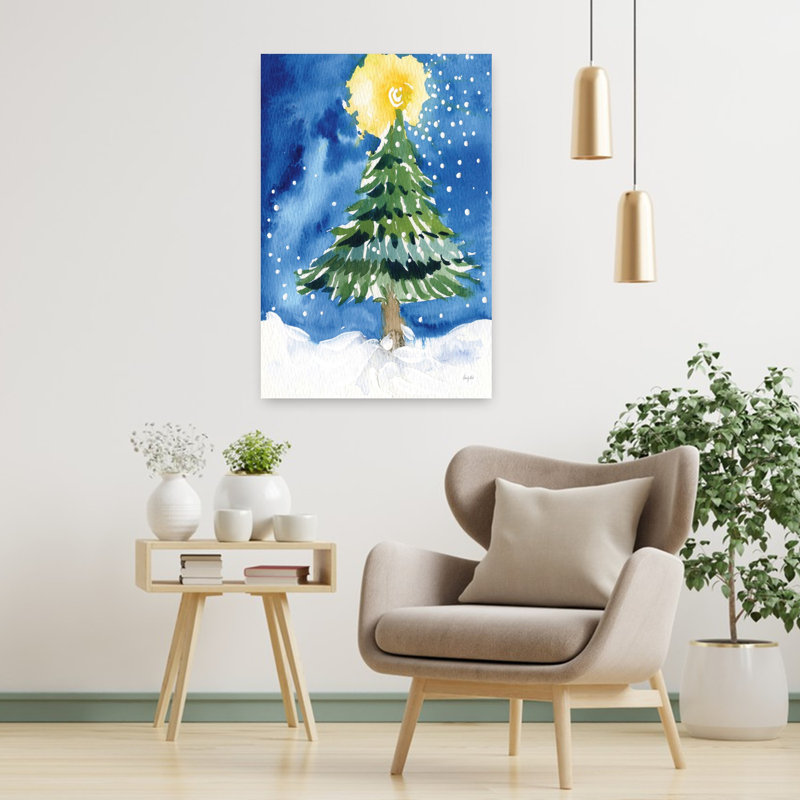 Art mural paysage de Noël abstrait pin contemporain, H 36 po x l 24 po