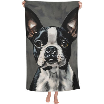 Serviette de plage Boston Terrier en microfibre antisable, ultra douce, à séchage rapide, absorbante et légère, idéale pour la piscine, la salle de bain et la décoration extérieure (81 x 160 cm). 32 x 63 pouces (81 x 160 cm).