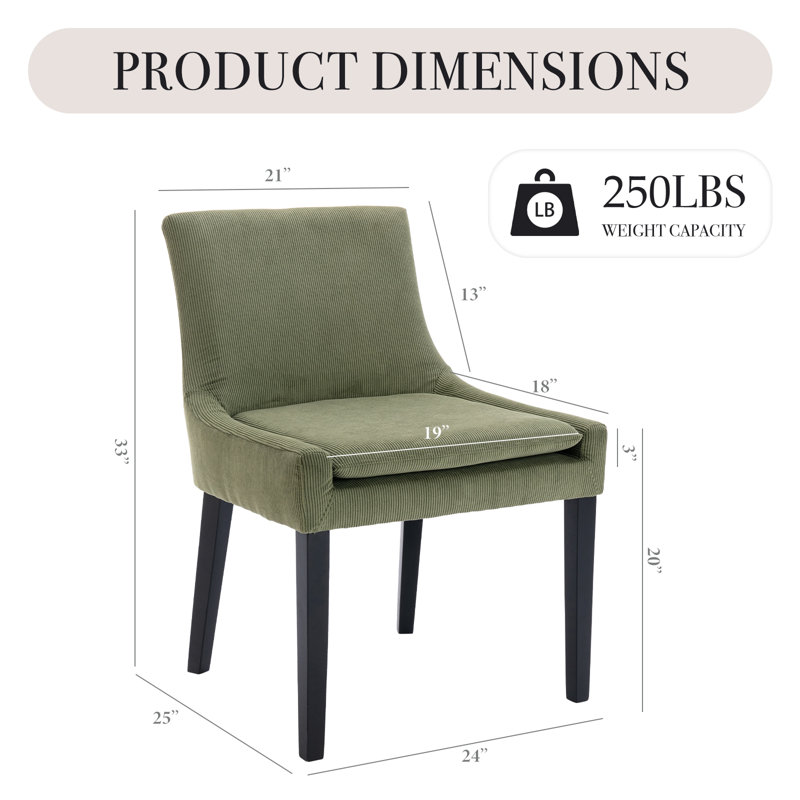 Chaise d'appoint rembourrée en velours côtelé Demarrion, Velours côtelé vert
