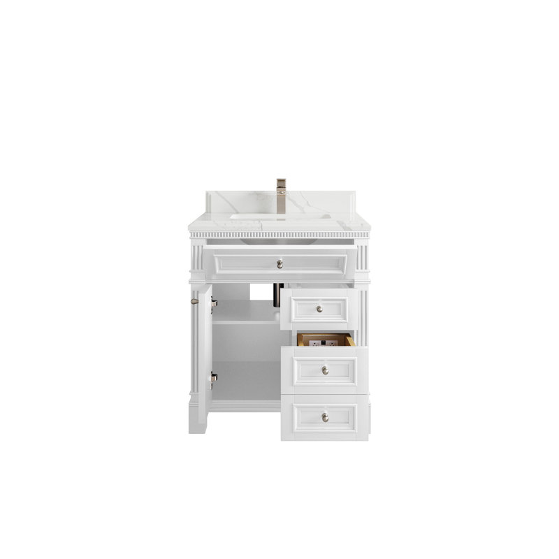 30 po Paris X P 22 po Meuble-lavabo simple en D blanc avec quartz Cove Edge, Calacatta Laza