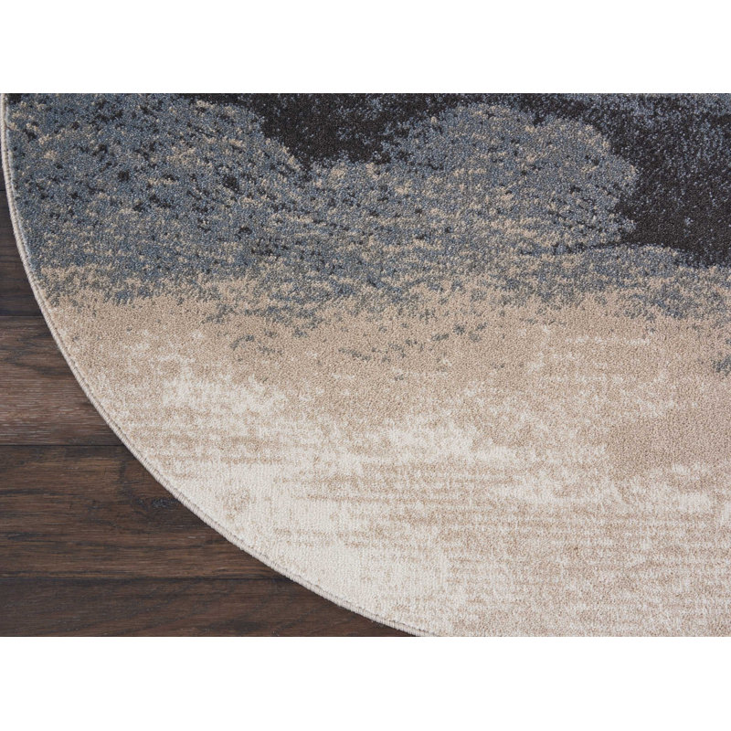 Tapis gris contemporain Ashli, Rond 3 pi 10 po