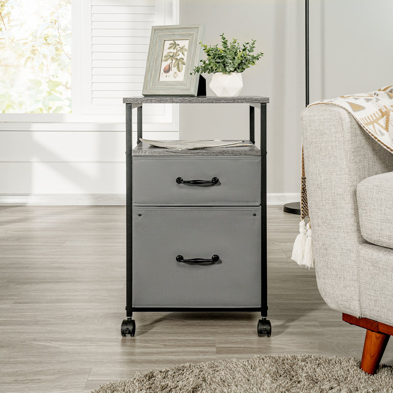 Fabric Storage Cabinet with 2 Drawers & Shelf, Filing Cabinet with Wheels, Grey