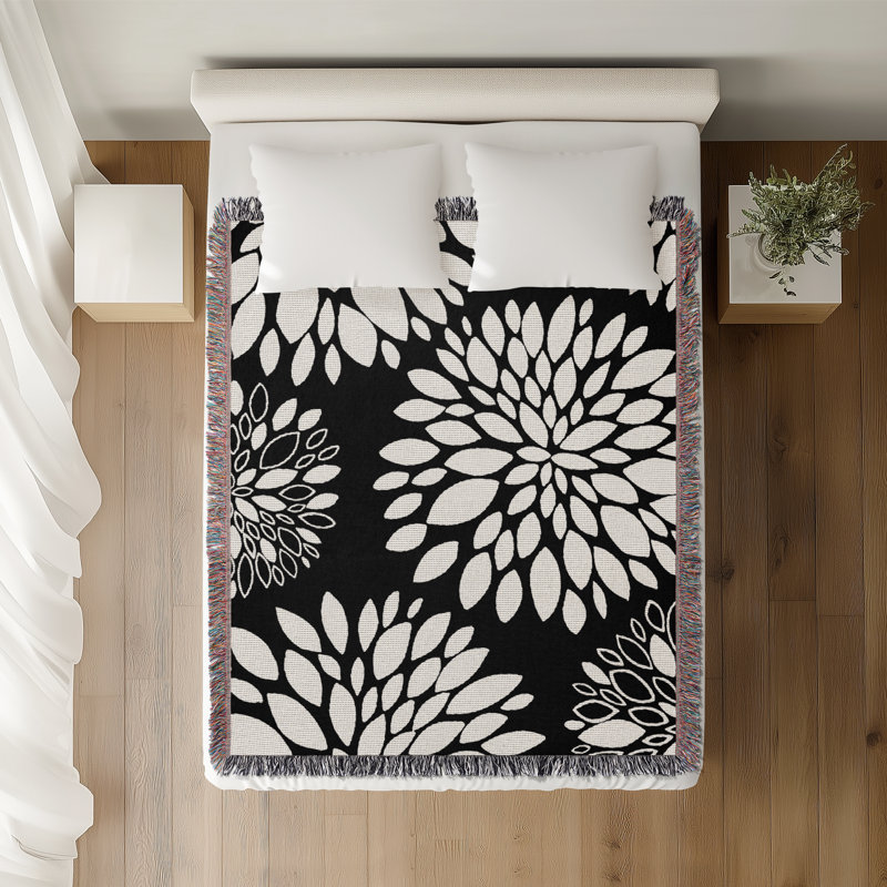 Jeté floral en coton, 50 x 70, Noir