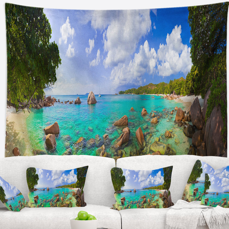 Plage anse lazio à la tapisserie des seychelles Landscape, H 32 po x l 39 po
