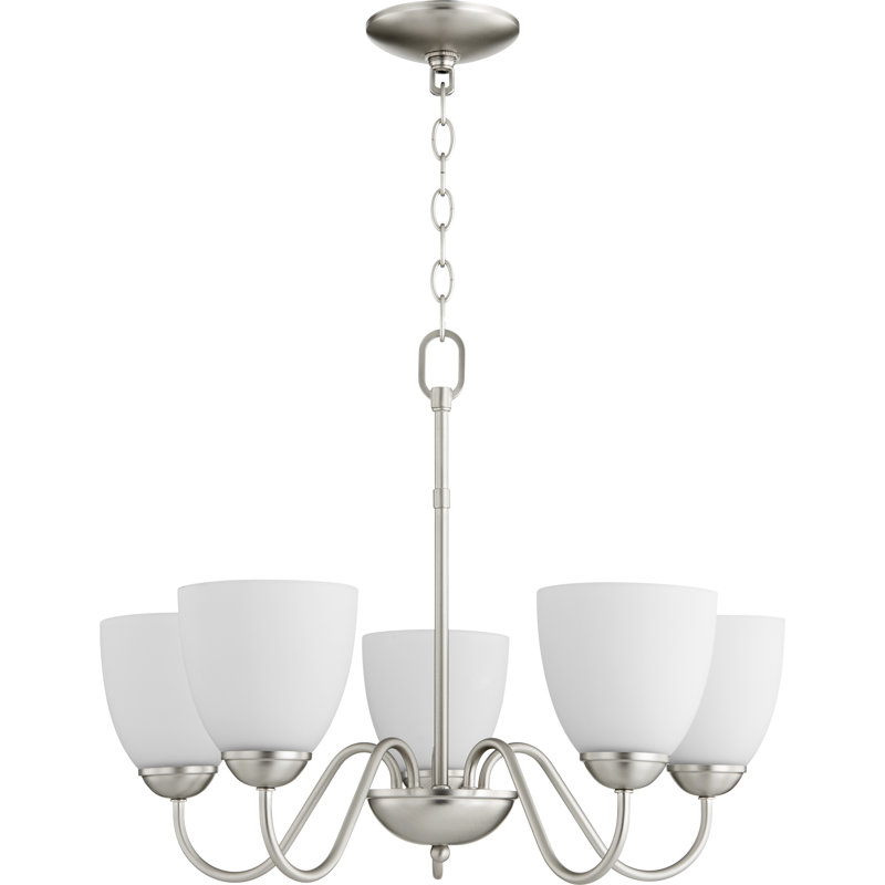 Lustre classique/traditionnel ombré 5 lumières Popel, Nickel satiné, Opale satinée