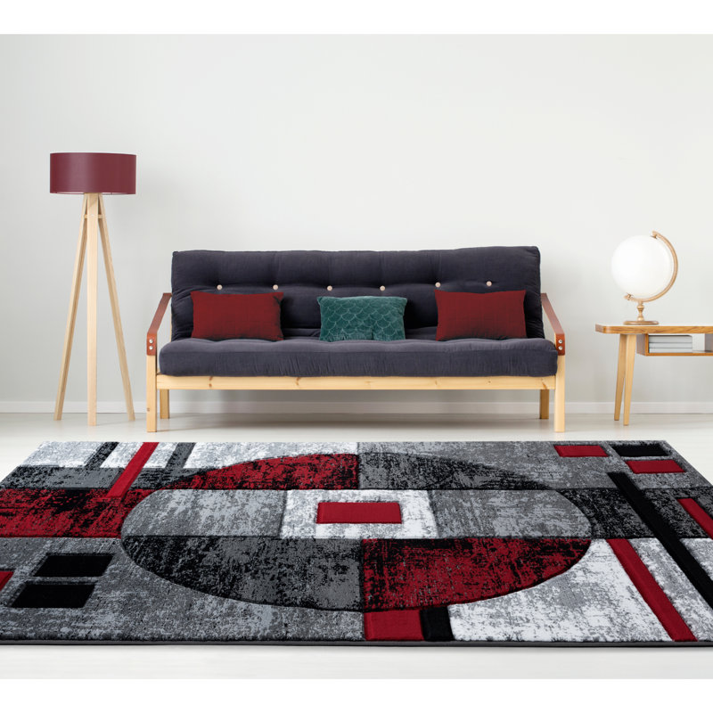 Tapis rouge à motif abstrait Zabala, Rectangle 1 pi 10 po x 2 pi 8 po