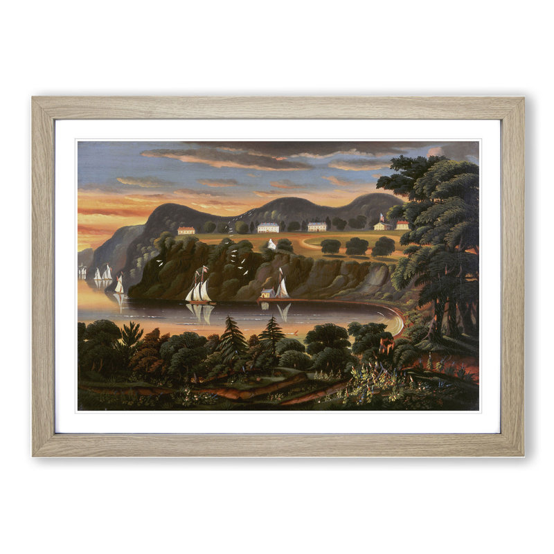 View of Hudson River by Thomas Chambers - Picture Frame Painting, 48cm H x 65cm W x 2cm D, Oak