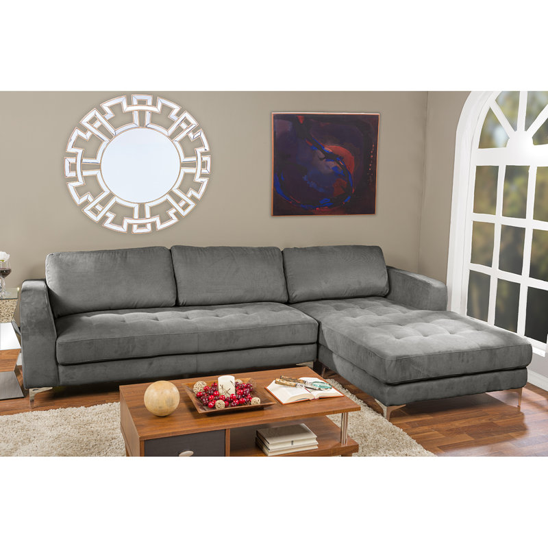 Canapé et méridienne orientés vers la droite en microfibre / microsuède de 117,38 po de large Liam, gris