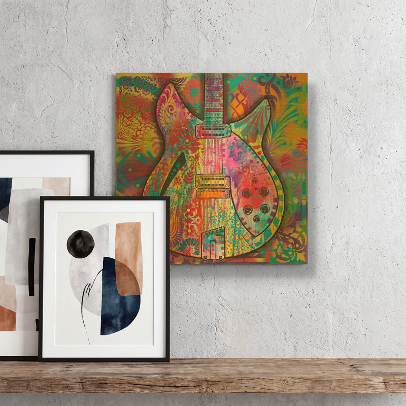 Tableau mural en métal doré « Vintage 12 String » de Dean Russo, 30,5 x 30,5 cm, 12 po x 12 po