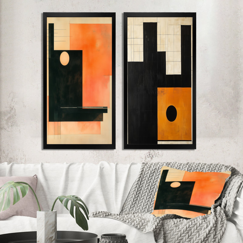 Géométrie du Soleil Ambré I - Ensemble de 2 impressions sur toile encadrées géométriques abstraites, 32" H x 32" W