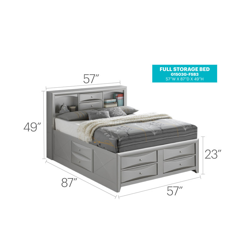 Champetre Bookcase Storage Bed, Full, Silver