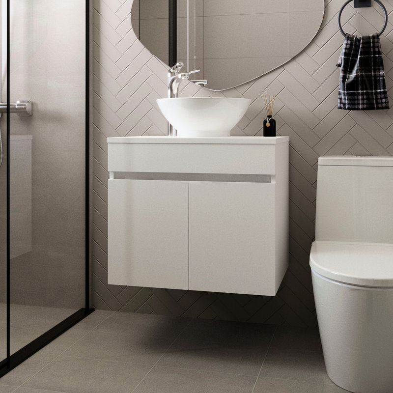 Meuble-lavabo autoportant avec 2 portes, style intemporel, rangement imperméable, finition 20,4H x 23,4W 17,5D, Wengé