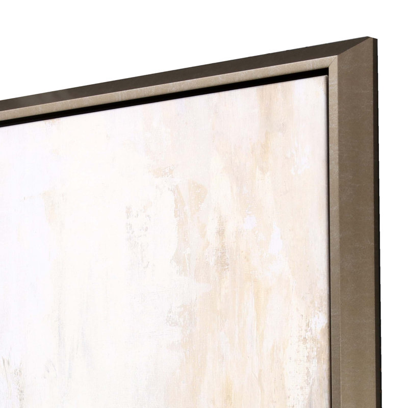 Large Beige and Gray Abstract Canvas Print with Champagne Gold Frame