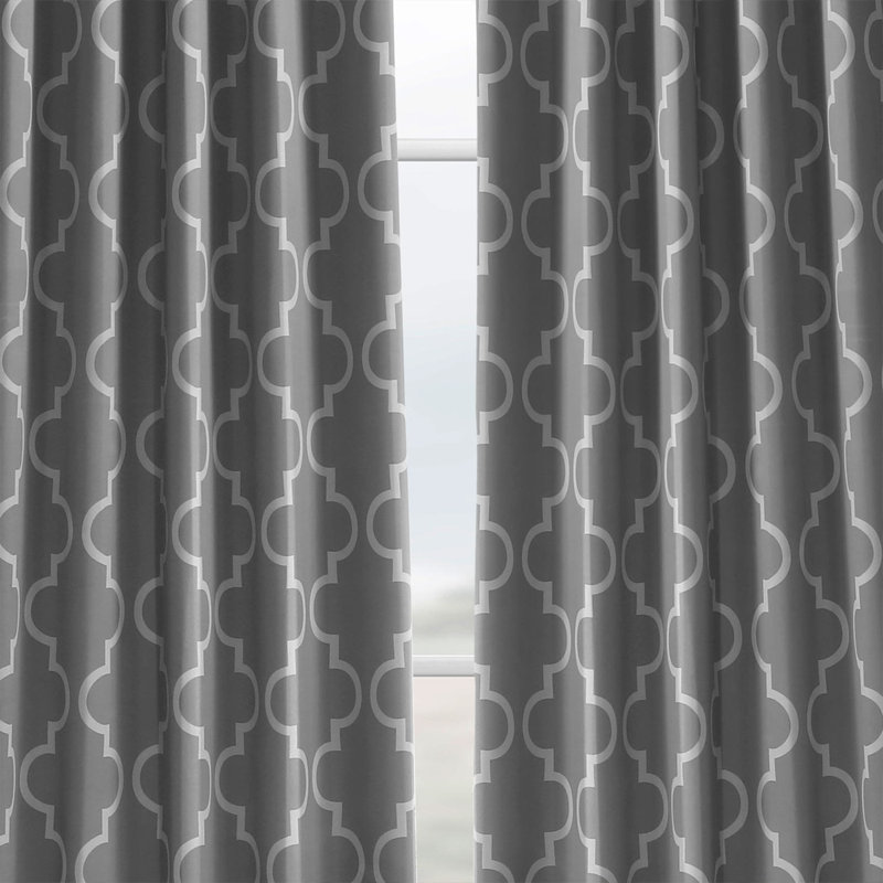 Roth Room Modern Chic Trellis Darkening Curtains for Bedroom - Living Room  Single Panel, 50" x 84", Gray and Silver