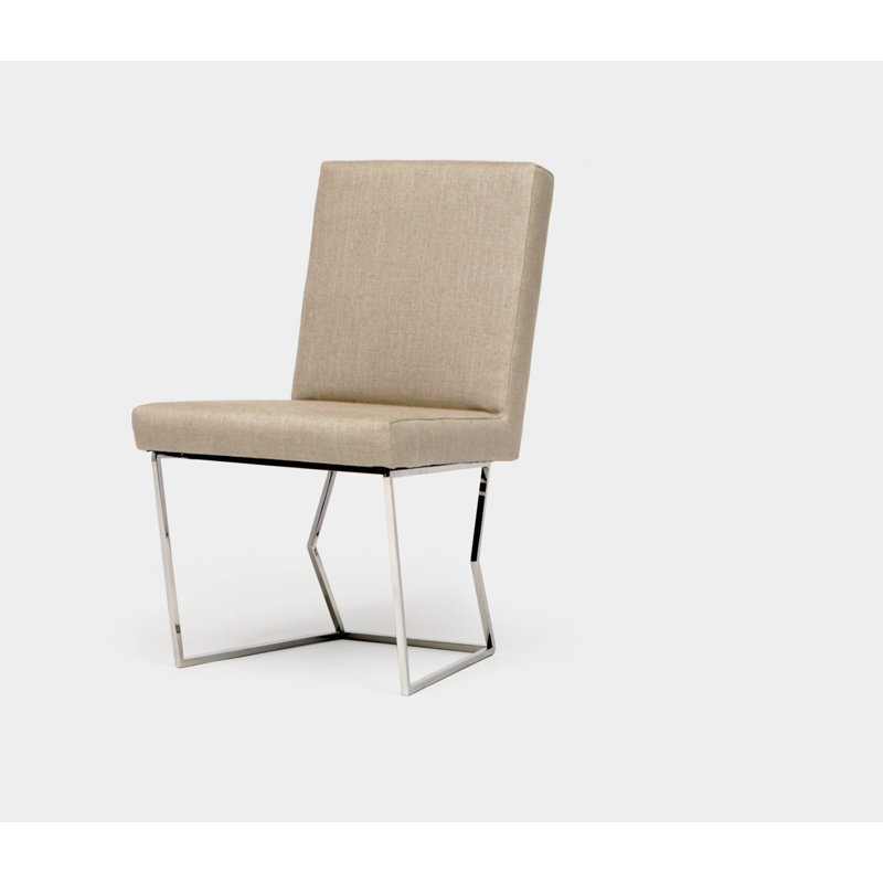 Upholstered Dining Chair, Blush Linen Blend, Chrome
